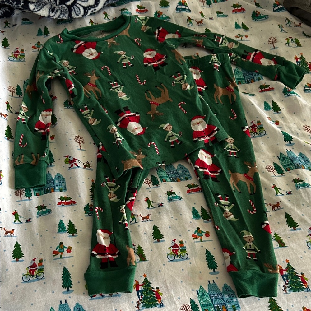 Festive Green Santa Pajama Set for Kids